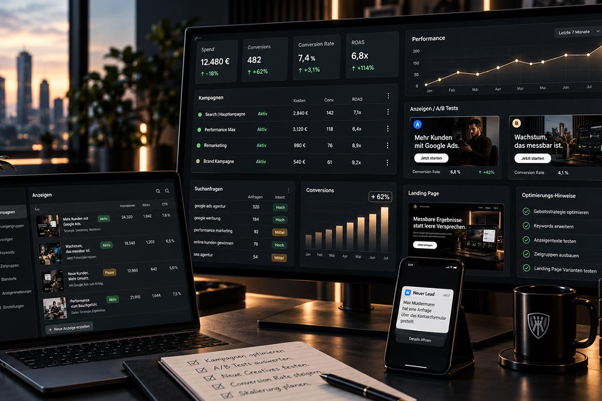 Visualisierung einer Google-Ads-Kampagne mit Tracking und Conversion-Daten
